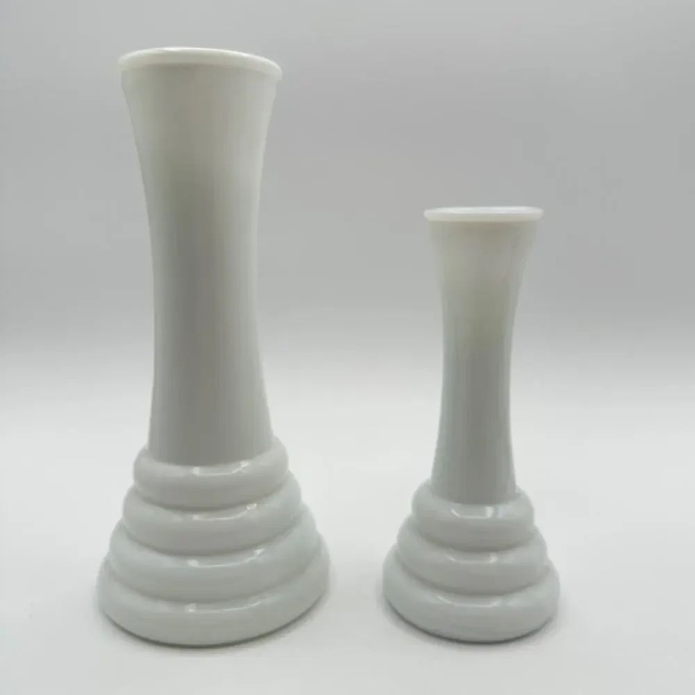 Two Milk Glass Bud Vases | Randall Art Deco Beehive Vintage Wedding Xmas Decor